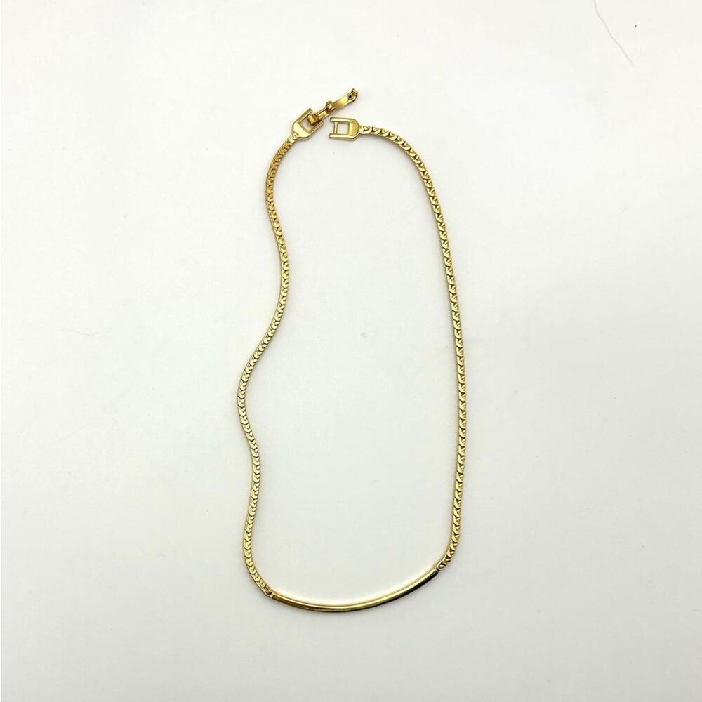 Vintage Monet Necklace Gold Tone Herringbone I.D. Style Short Jewelry